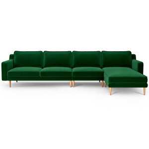 Klem Slim 343 X 171 Köşe Ahşap Ayak - Kadife Zümrüt Yeşili