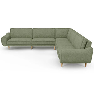 Klem 310 X 264 Köşe Ahşap Ayak - Fitilli Kadife Sisli Yeşil
