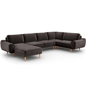 Klem 346 X 210 Köşe Ahşap Ayak - Kadife Kül Gri