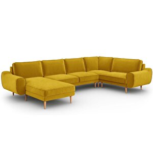 Klem 346 X 210 Köşe Ahşap Ayak - Kadife Hardal