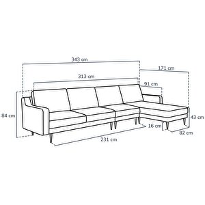 Klem Slim 343 X 171 Köşe Ahşap Ayak - Kadife Hardal