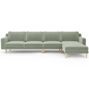 Klem Slim 343 X 171 Köşe Ahşap Ayak - Kadife Çağla Yeşili