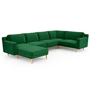 Klem Slim 339 X 203 Köşe Ahşap Ayak - Kadife Zümrüt Yeşili