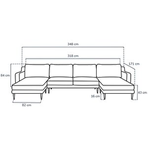 Klem Slim 348 X 171 Köşe Ahşap Ayak - Kadife Gri