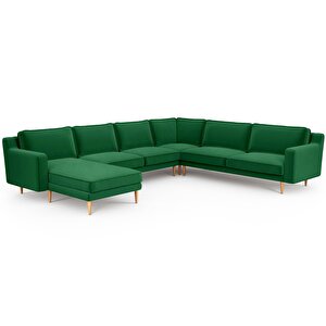 Klem Slim 339 X 283 Köşe Ahşap Ayak - Kadife Zümrüt Yeşili