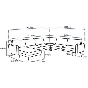 Klem Slim 339 X 283 Köşe Ahşap Ayak - Kadife
