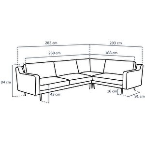 Klem Slim 283 X 203 Köşe Ahşap Ayak - Kadife Kül Gri