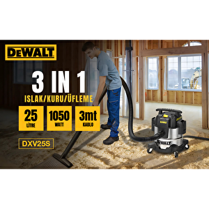 Dewalt Dxv25s 1050w 25lt Paslanmaz Islak Ve Kuru Elektrikli Süpürge