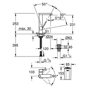 Tek Kumandalı Lavabo Bataryası L-boyut - 23959003