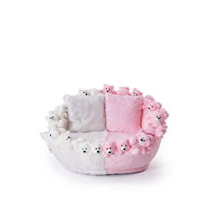 Most Teddy Kids Pro Ayıcıklı Beyaz-pembe Peluş Kumaş Döner Berjer