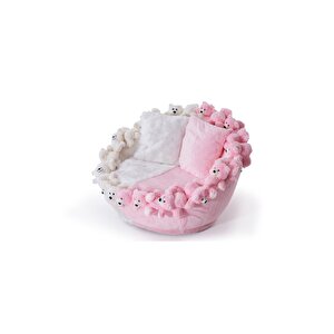 Most Teddy Kids Pro Ayıcıklı Beyaz-pembe Peluş Kumaş Döner Berjer