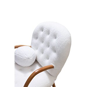 Most Snowing Sallanan Koltuk %100 Ahşap Lüks Beyaz Teddy Kumaş