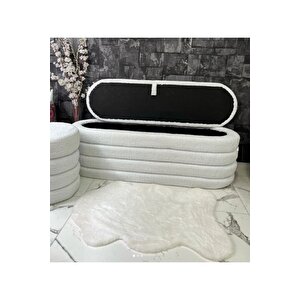 Most Hallow Kapitoneli Sandıklı Bench 01 Beyaz Bukle Kumaş
