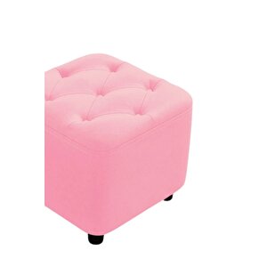 Most Hallow Kapitoneli Kare Puf 11 Pembe Kadife Kumaş