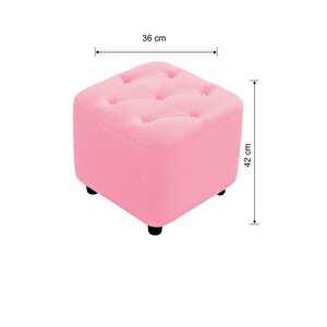 Most Hallow Kapitoneli Kare Puf 11 Pembe Kadife Kumaş