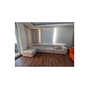 Most Mollis 5 Modül Köşe Koltuk 01 Kırık Beyaz Keten Kumaş Yumuşak Sünger