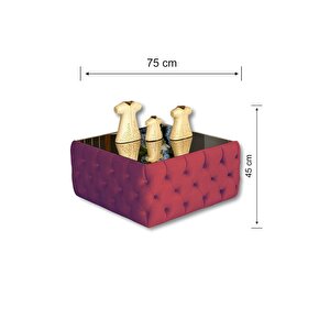 Most Hallow Cam Orta Sehpa 14 Bordo Kadife Kumaş %100 Mdf