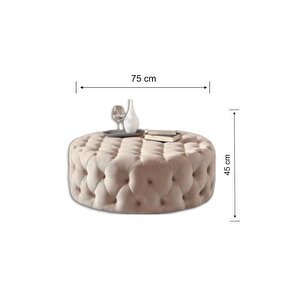 Most Hallow Kapitoneli Yuvarlak Orta Sehpa 03 Bej Kadife Kumaş %100 Mdf