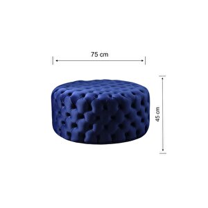 Most Hallow Kapitoneli Yuvarlak Orta Sehpa 19 Lacivert Kadife Kumaş %100 Mdf