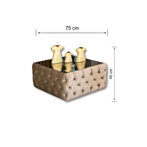 Most Hallow Cam Orta Sehpa 04 Bej Kadife Kumaş %100 Mdf