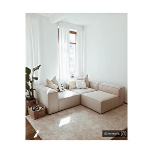 Most Mollis 3 Modül Kanepe Koltuk 01 Kırık Beyaz Keten Kumaş Yumuşak Sünger