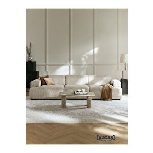 Most Mollista 3 Modül Kanepe Koltuk Ekru Fitilli Kadife Kumaş Yumuşak Sünger