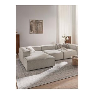 Most Mollis Plus 3 Modül Sol Köşe Koltuk 01 Lüks Beyaz Bukle Kumaş Yumuşak Sünger