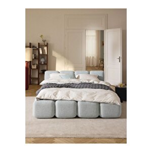 Most Oktagon Bazalı Karyola Gri Bukle Kumaş Yataş Kuştüyü Sünger 180x200 Yatak İçin(kurulum Dahil)