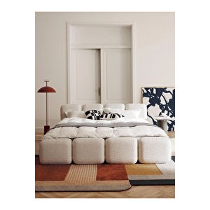 Most Oktagon Bazalı Karyola Beyaz Bukle Kumaş Işbir Kuştüyü Sünger 160x200 Yatak Için(kurulum Dahi̇l)