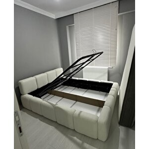 Most Oktagon Bazalı Karyola Beyaz Bukle Kumaş Yataş Kuştüyü Sünger 180x200 Yatak İçin(kurulum Dahil)
