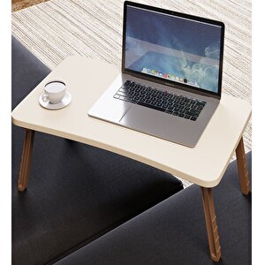 Renkli Laptop Sehpası Katlanabilir Yatak Koltuk Üstü Kahvaltı Sehpası Krem