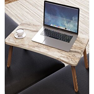 Renkli Laptop Sehpası Katlanabilir Yatak Koltuk Üstü Kahvaltı Sehpası Beyaz Mermer