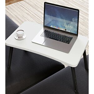 Renkli Laptop Sehpası Katlanabilir Yatak Koltuk Üstü Kahvaltı Sehpası Beyaz