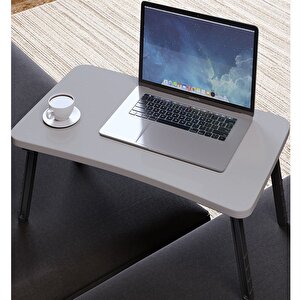 Renkli Laptop Sehpası Katlanabilir Yatak Koltuk Üstü Kahvaltı Sehpası Gri