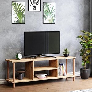 Tv Sehpası Raflı Tv Ünitesi Televizyon Sehpası Ahşap Ayaklı Atlantik Çam