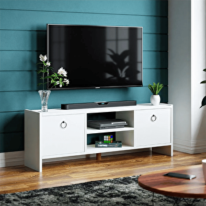 Tv Sehpası Kapaklı Raflı Tv Ünitesi Televizyon Sehpası Beyaz