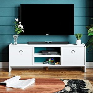 Tv Sehpası Kapaklı Raflı Tv Ünitesi Televizyon Sehpası Beyaz