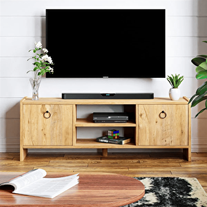 Tv Sehpası Kapaklı Raflı Tv Ünitesi Televizyon Sehpası Atlantik Çam
