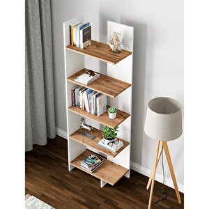 Asimetrik Beş Raflı Kitaplık Kt3 Beyaz - Atlantik Çam