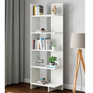Asimetrik Beş Raflı Kitaplık Kt3 Beyaz