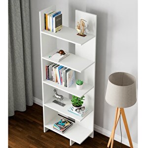 Asimetrik Beş Raflı Kitaplık Kt3 Beyaz