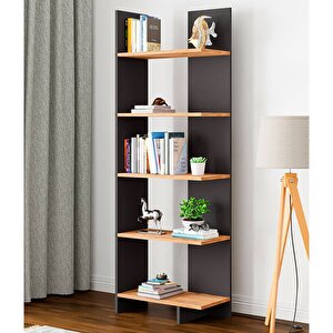 Asimetrik Beş Raflı Kitaplık Kt3 Antrasit Çam