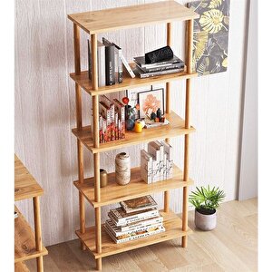 Dekoratif 5 Raflı Ahşap Ayaklı Kitaplık Atlantik Çam Ktpl01
