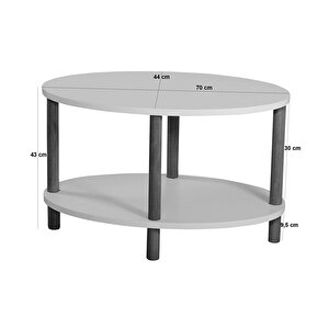 Reyo Oval Ahşap Ayaklı İki Katlı Gazetelikli Mermer Desenli Orta Sehpa Beyaz