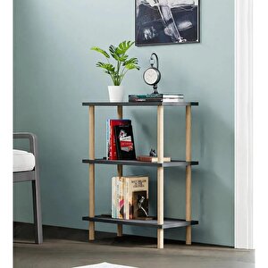 Dekoratif 3 Raflı Ahşap Ayaklı Kitaplık Yan Sehpa Gri