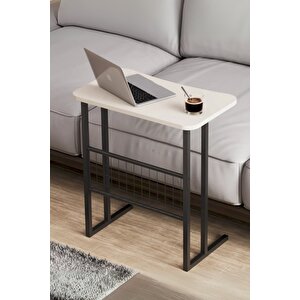 Metal Ayaklı Laptop Sehpası Koltuk Sehpası Kahvaltı Masası Çalışma Sehpası Krem