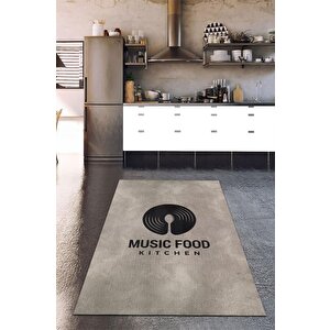 Müzik Ve Yemek Bej Renkli Mutfak Halısı Dekoratif Mutfak Temalı Halı Modern Dokuma Halı 160x240 cm