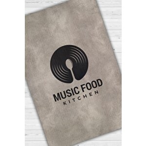 Müzik Ve Yemek Bej Renkli Mutfak Halısı Dekoratif Mutfak Temalı Halı Modern Dokuma Halı 160x240 cm