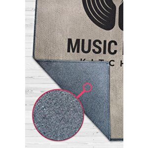 Müzik Ve Yemek Bej Renkli Mutfak Halısı Dekoratif Mutfak Temalı Halı Modern Dokuma Halı 160x240 cm