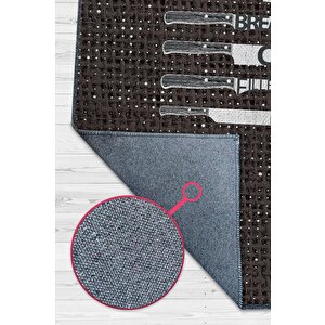 Homshtag Şef Bıcakları Siyah Beyaz Halı Mutfak Temalı Halı Modern Mutfak Halısı Minimal Mutfak Halı